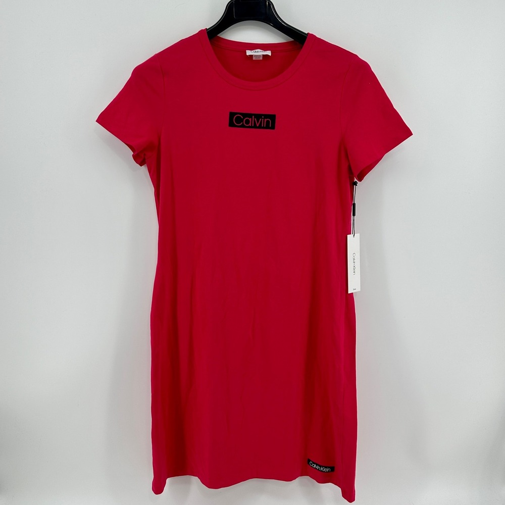 Calvin Klein T-Shirt Dress Womens M Hot Pink Solid Slim Fit Modern NWT CD9A1L64